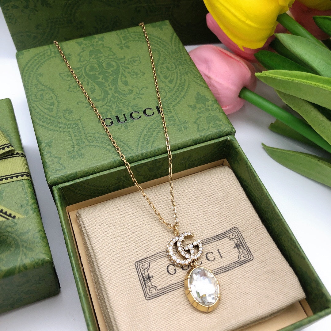 Gucci Double Crystal 18K Gold Necklace