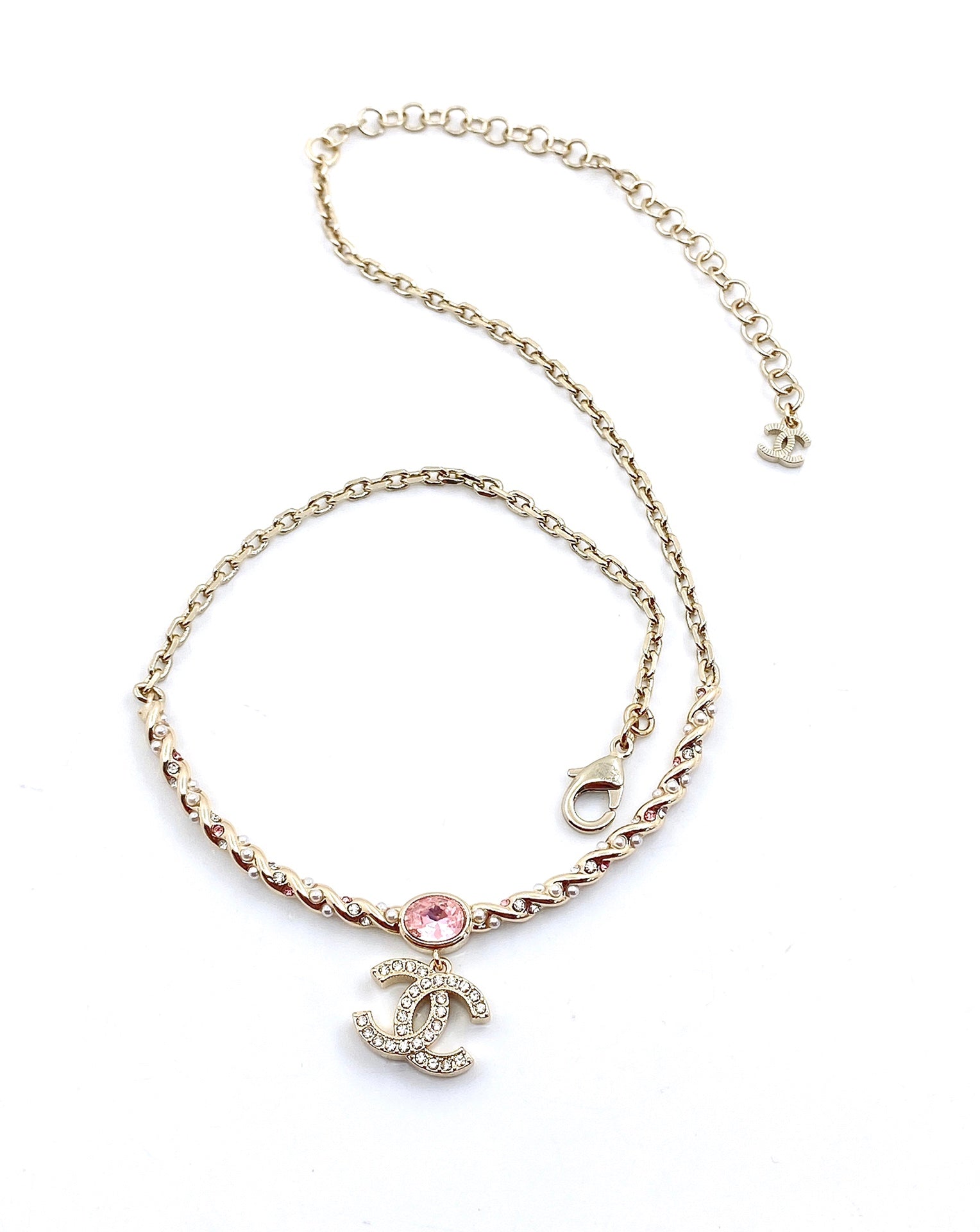 Chanel Pink Crystal 18K Gold Necklace