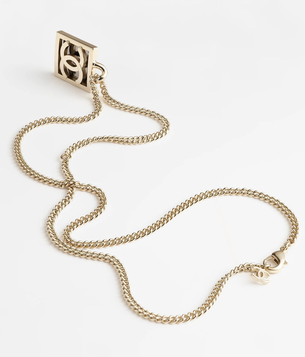 Chanel Square Logo 18K Gold Necklace