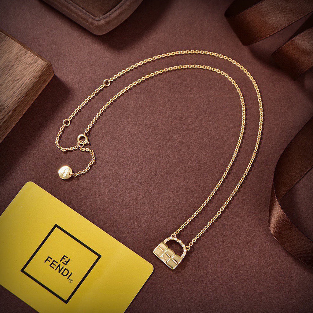 Fendi Bag Pendant Pearls 18K Gold Necklace