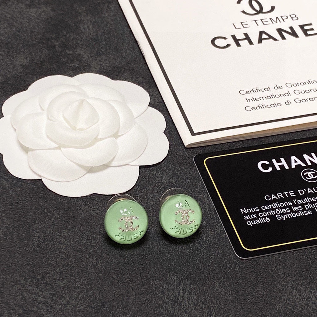 Chanel Green 18K Gold Earrings