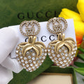Gucci Double Crystal Strawberry Pendant 18K Gold Earrings