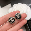 Chanel Black & White Diamond Gold 18K Gold Earrings