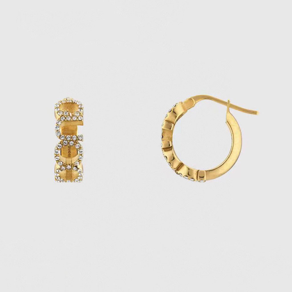 Gucci Double Embellished Script Letter 18K Gold Earrings