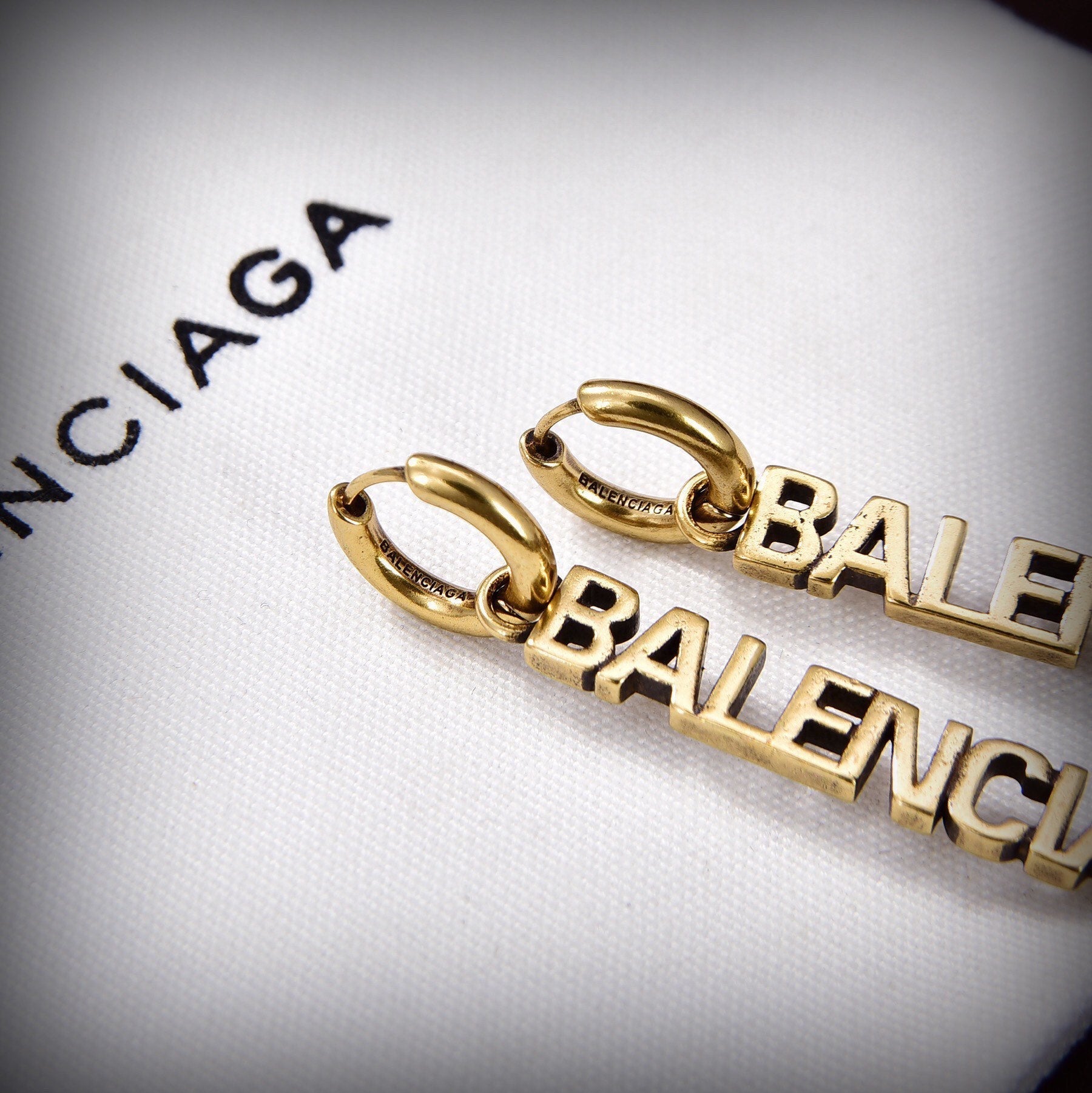 Balenciaga Typo Mirror Hoop 18K Gold Earrings