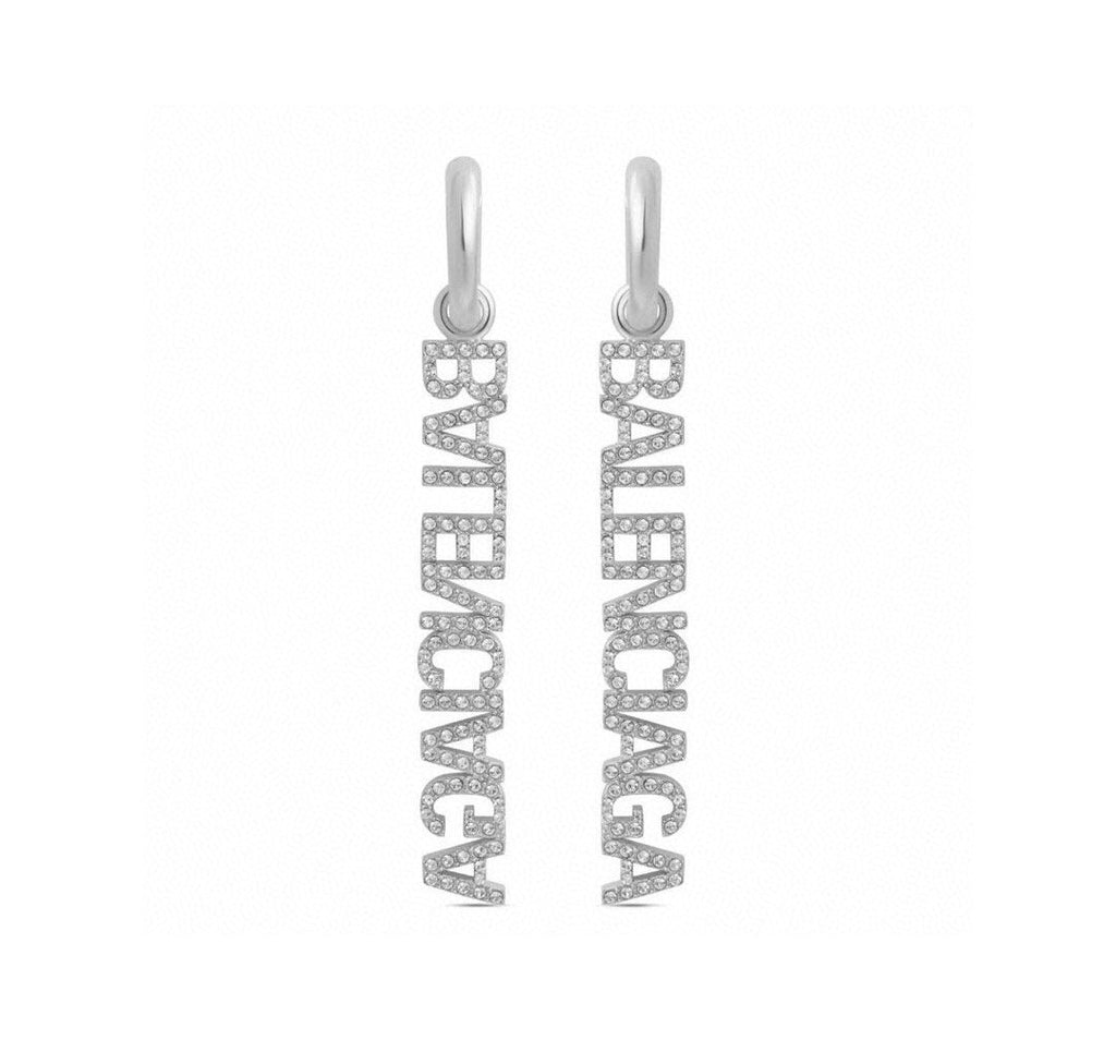 Balenciaga Typo Mirror Hoop Crystals 18K Gold Earrings
