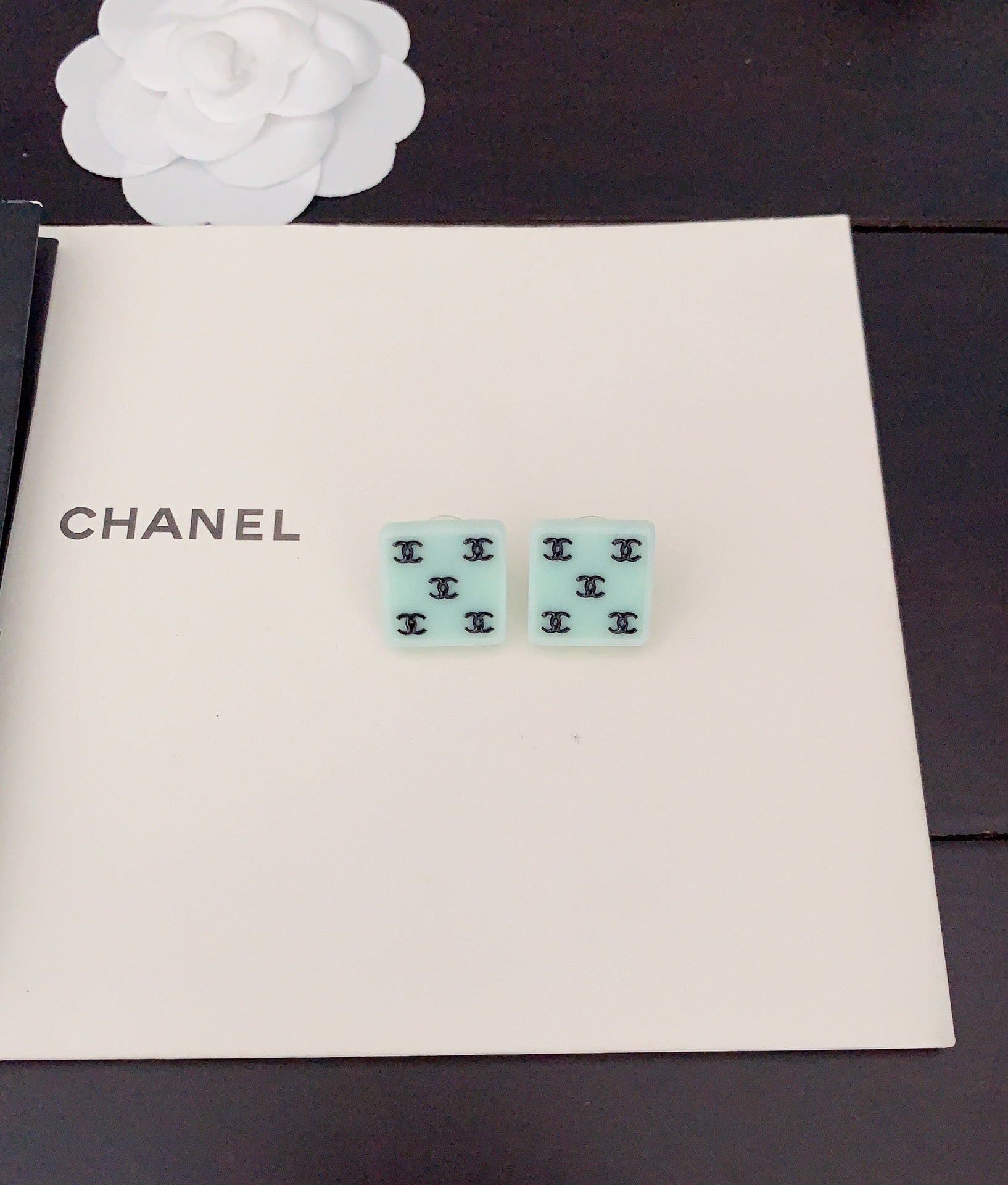 Chanel Green Resin 18K Gold Earrings