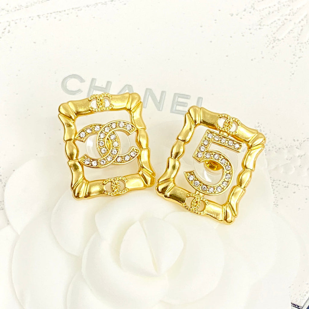 Chanel No.5 Square Diamond 18K Gold Earrings