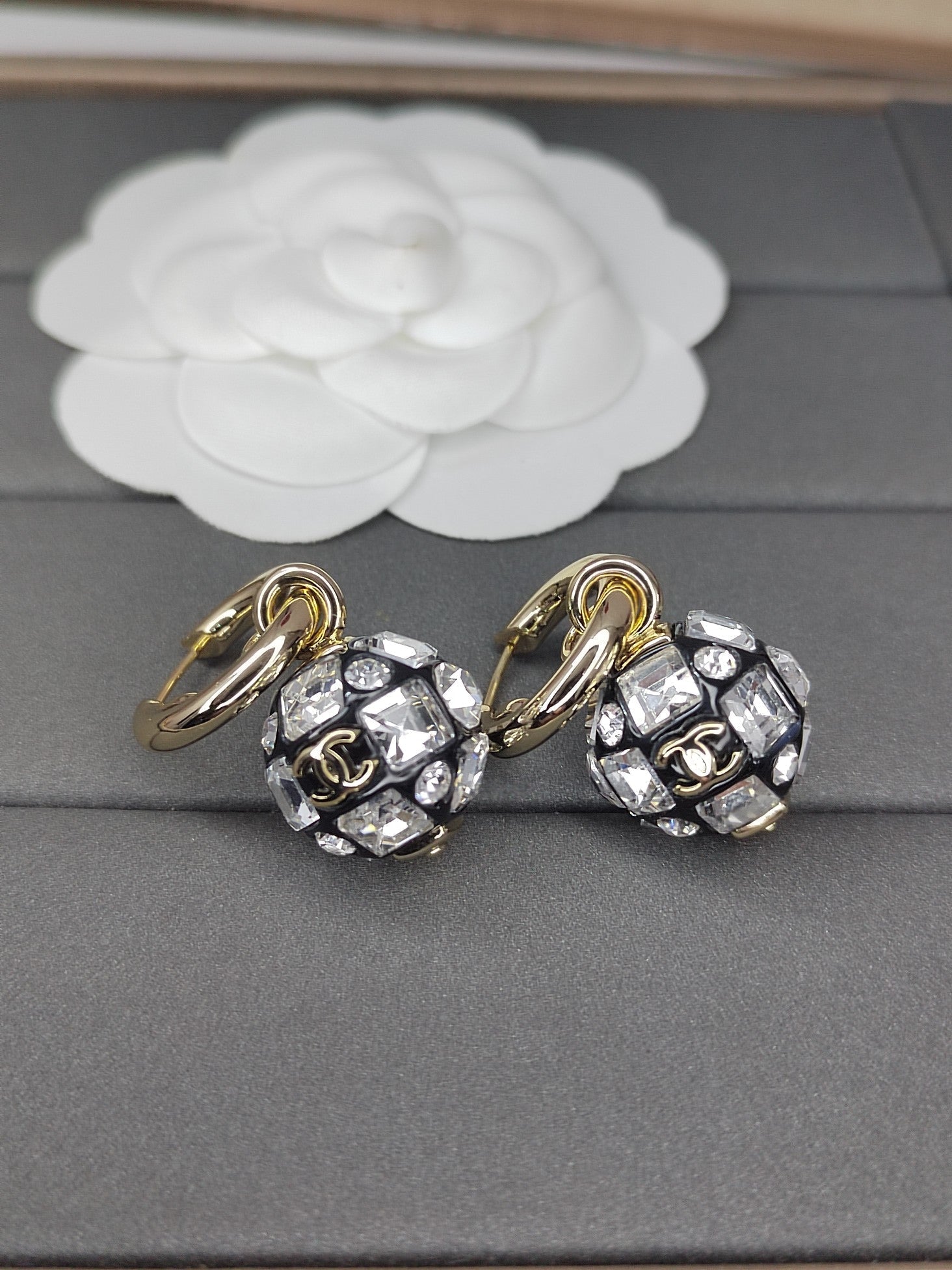 Chanel Ball Crystals 18K Gold Earrings