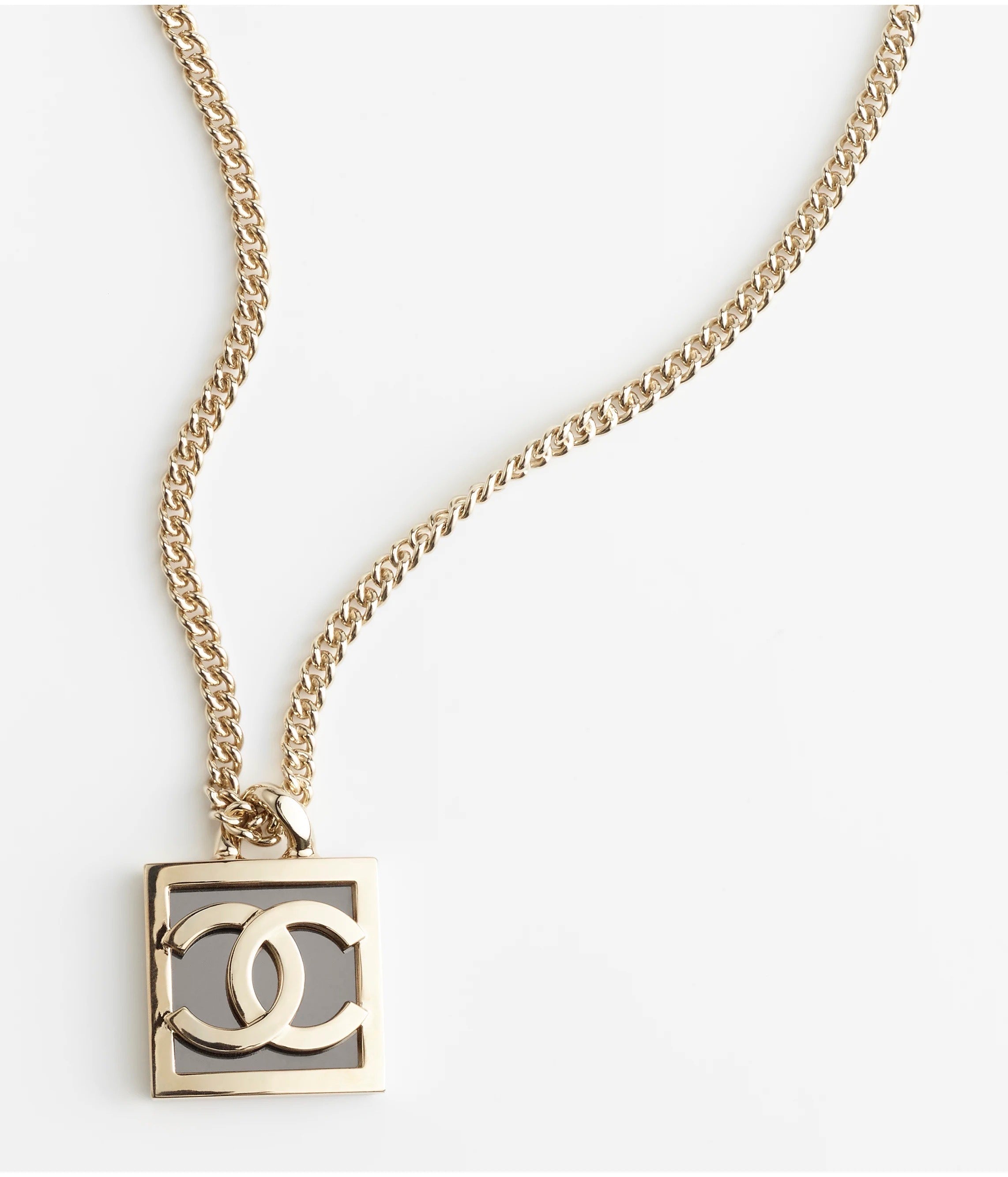 Chanel Square Logo 18K Gold Necklace