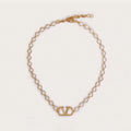 VLogo Pearls Choker 18K Gold Necklace