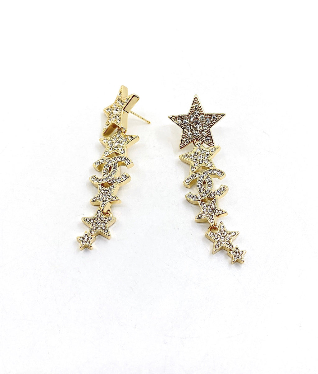 Chanel Star Diamonds Long 18K Gold Earrings