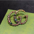 Gucci Double Color Crystal 18K Gold Brooch