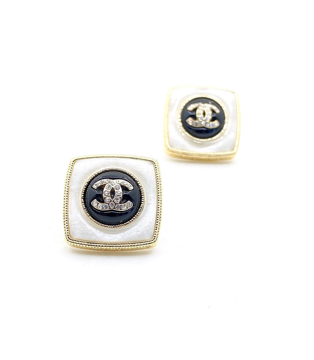 Chanel Pearl Square 18K Gold Earrings