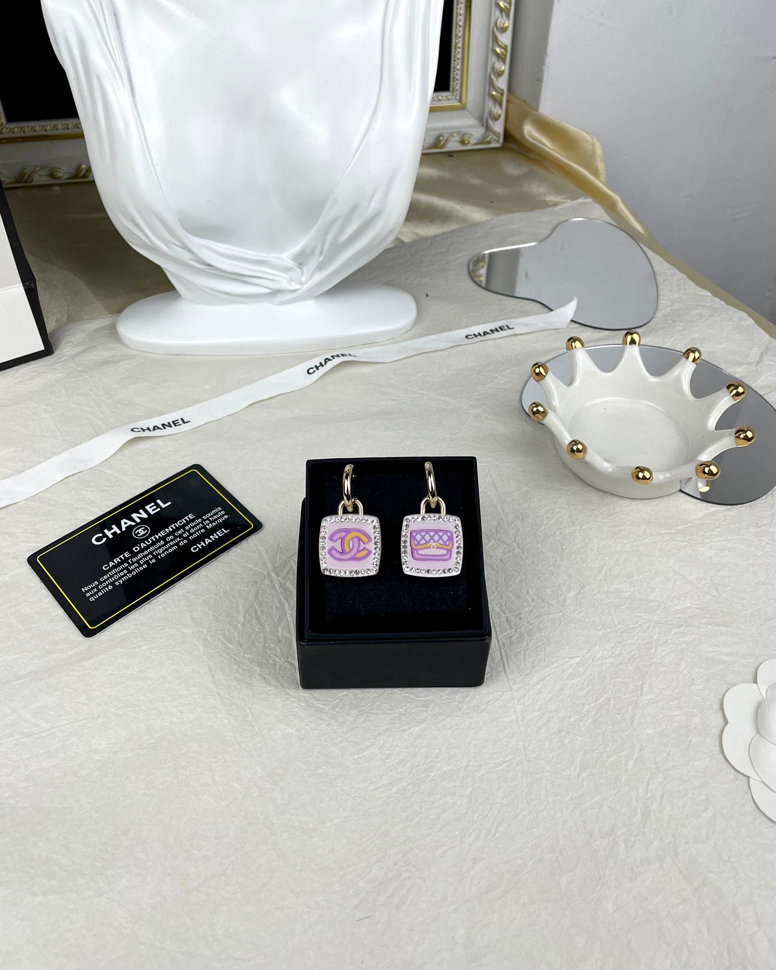 Chanel Pink Bottle 18K Gold Earrings