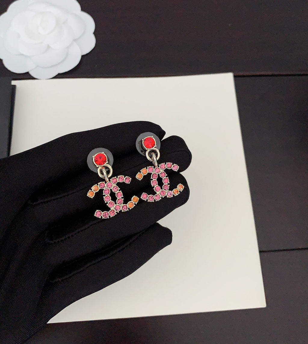 Chanel Pink Crystals 18K Gold Earrings