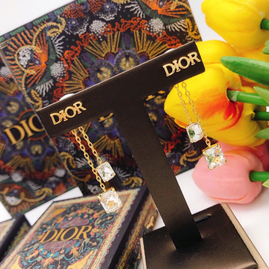 Dior Tassel Crystal Star 18K Gold Earrings