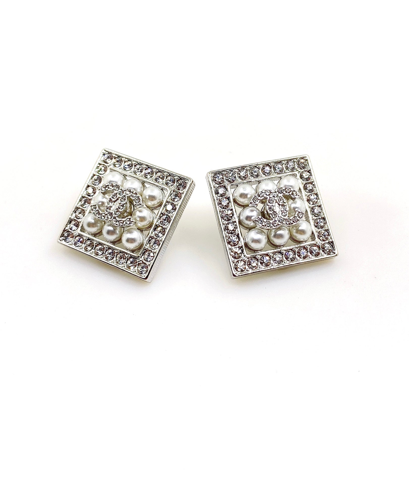 Chanel Square Diamond 18K Gold Earrings
