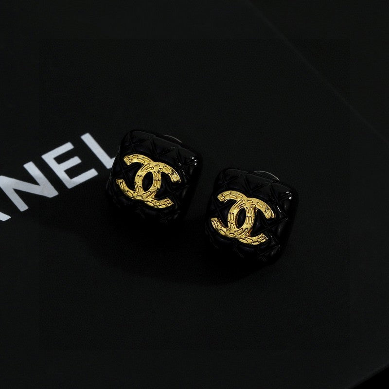 Chanel Black Gold Square 18K Gold Earrings