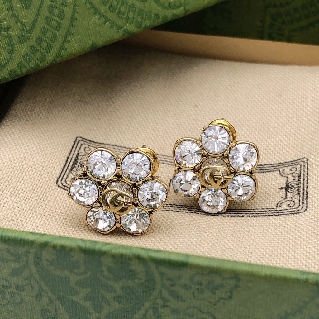Gucci Double Crystals 18K Gold Earrings