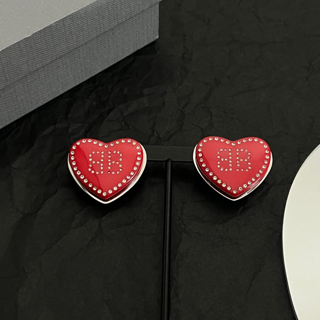 Balenciaga Red Heart 18K Gold Earrings