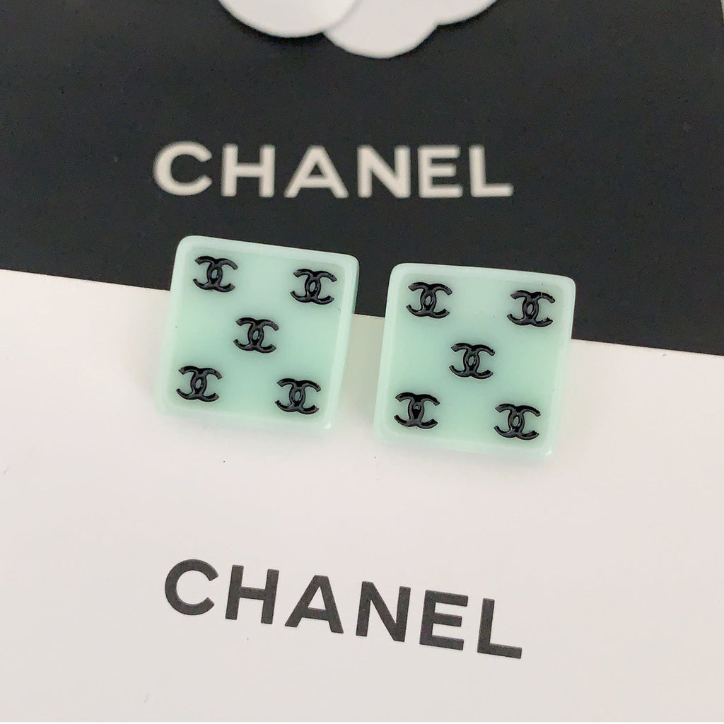 Chanel Green Resin 18K Gold Earrings