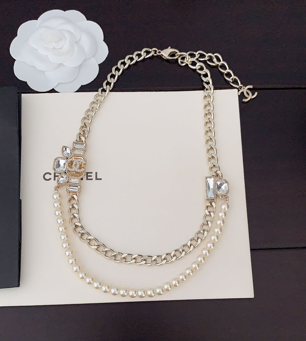 Chanel Pearls Crystals 18K Gold Necklace