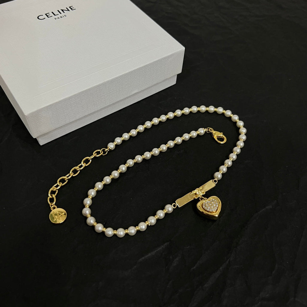 Celine Heart Pearl 18K Gold Necklace