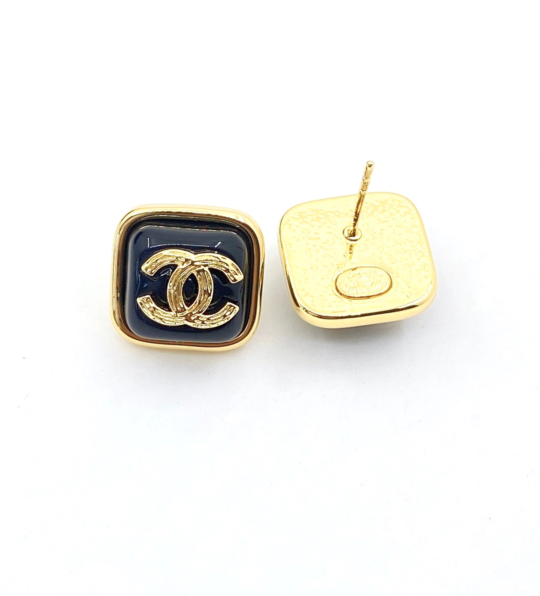 Chanel Square Resin 18K Gold Earrings
