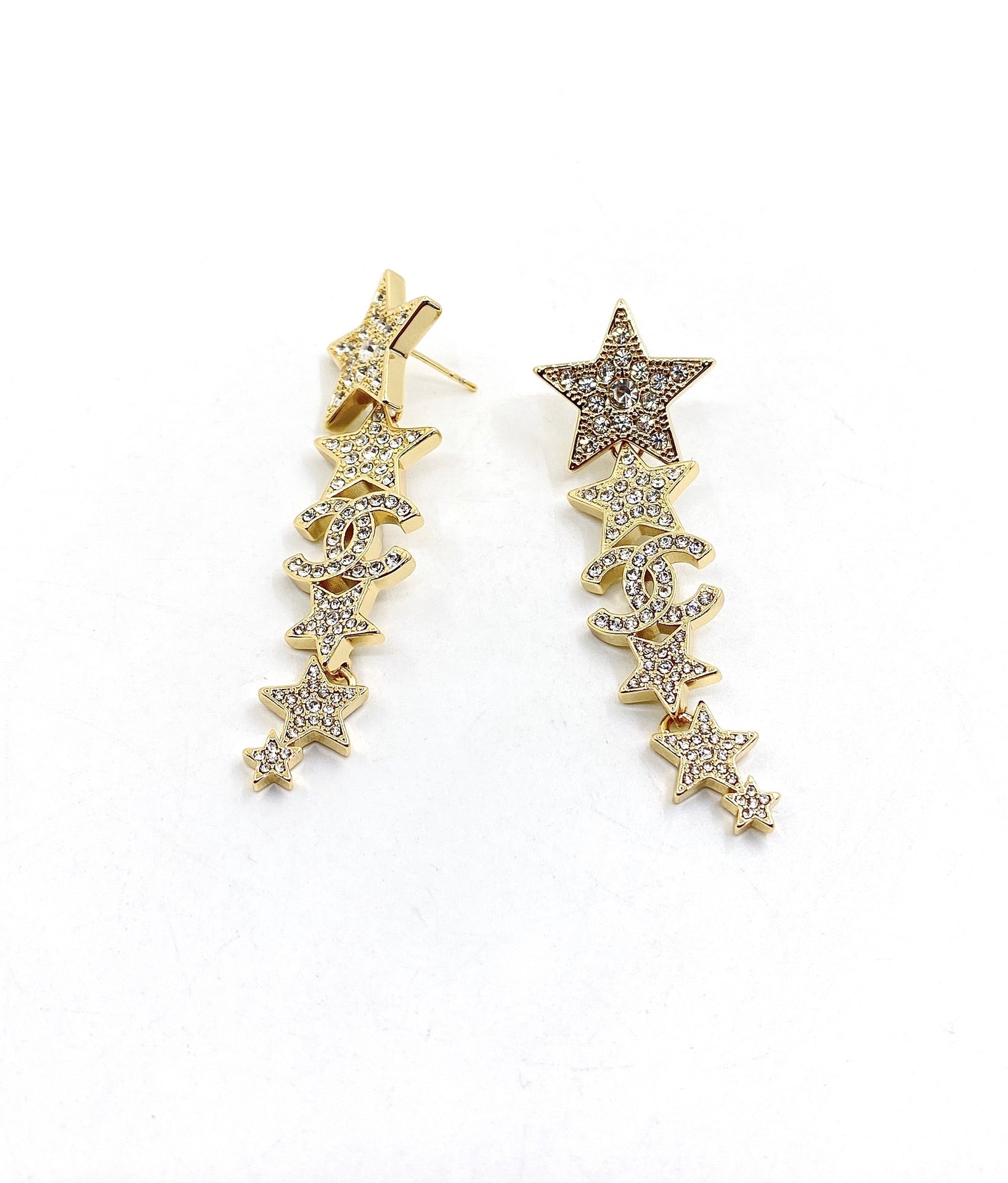 Chanel Star Diamonds Pendant 18K Gold Earrings