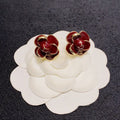 Chanel Red & Pink Camellia 18K Gold Earrings