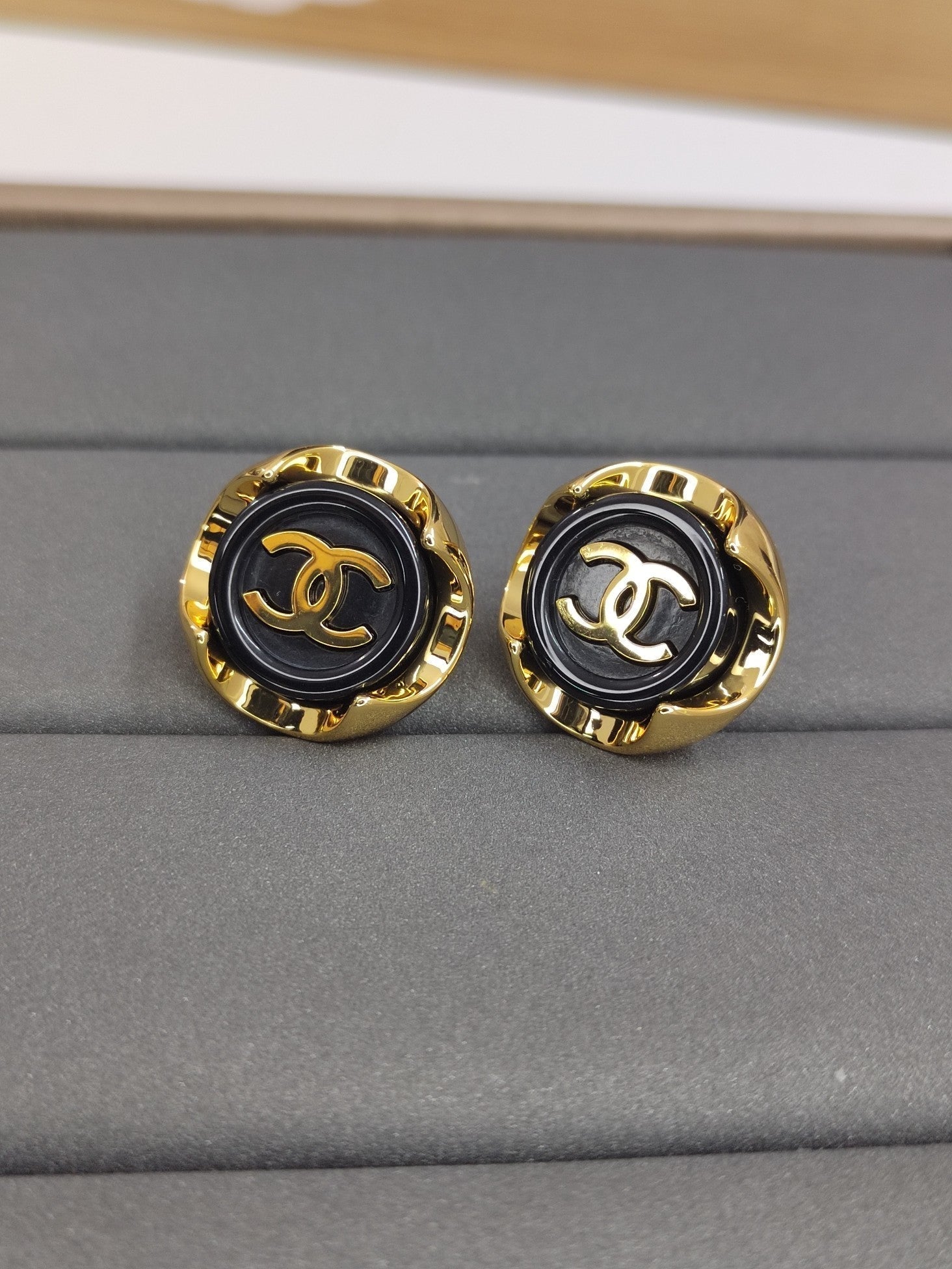 Chanel Black 18K Gold Earrings