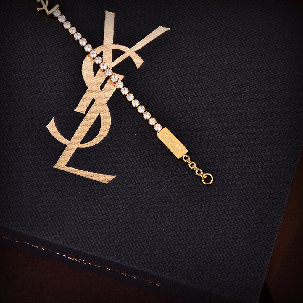 YSL Crystals Chain 18K Gold Bracelet