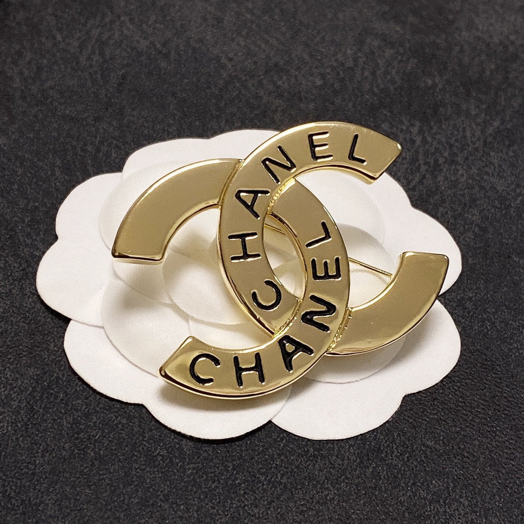 Chanel Script 18K Gold Brooch