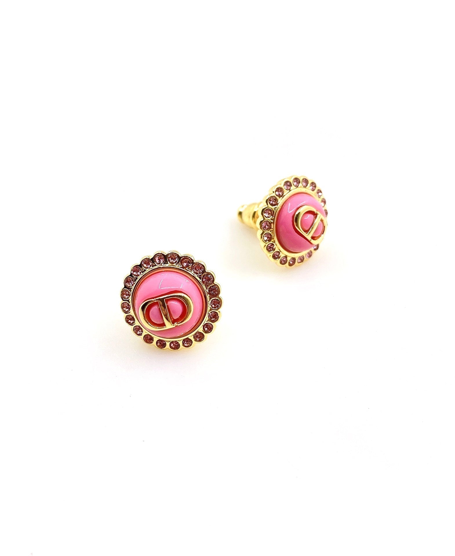 Chanel Pink Crystal 18K Gold Earrings