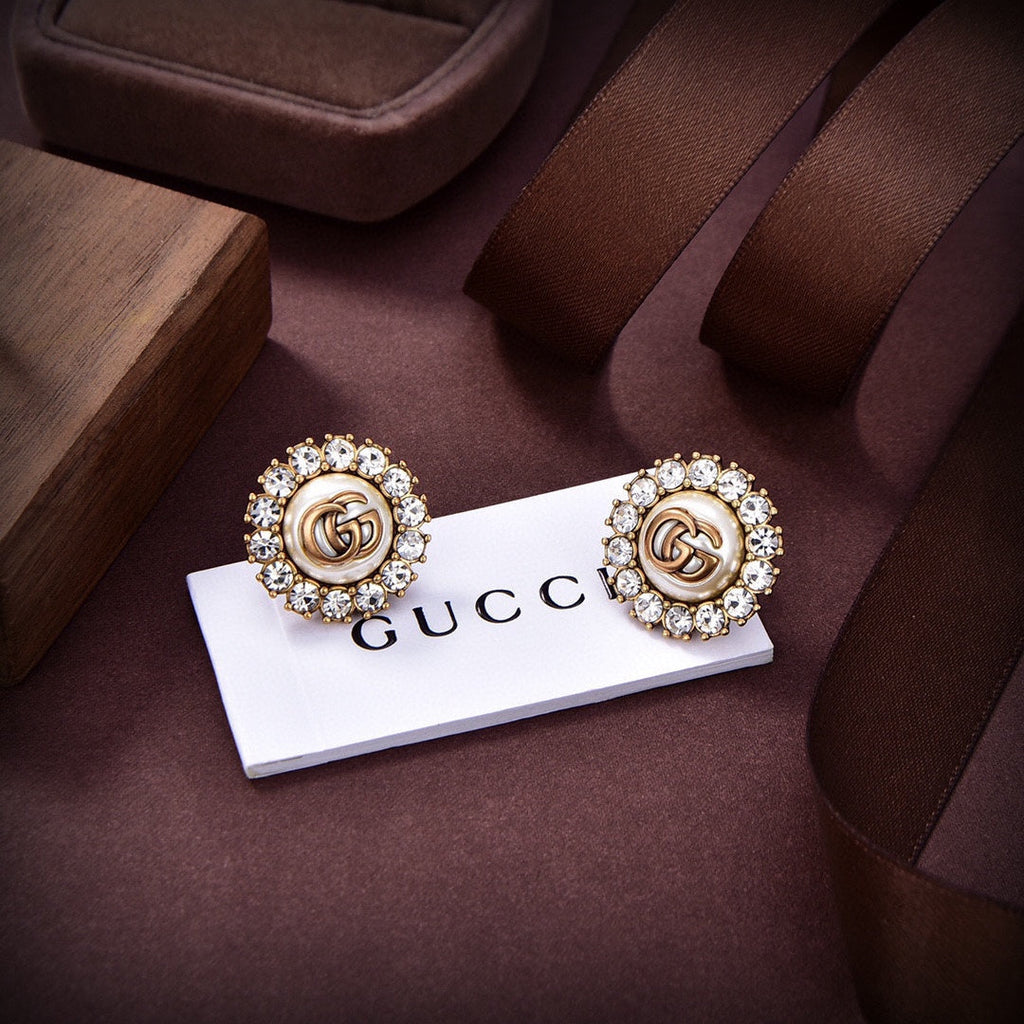 Gucci Double Flower Crystals 18K Gold Earrings