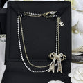 Chanel 25K Bow Tie Diamond Gold 18K Gold Necklace