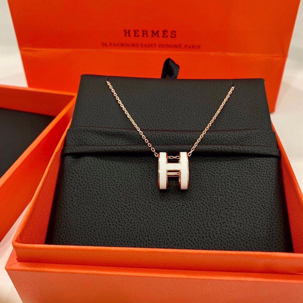 Hermes Mini Pop White 18K Gold Necklace