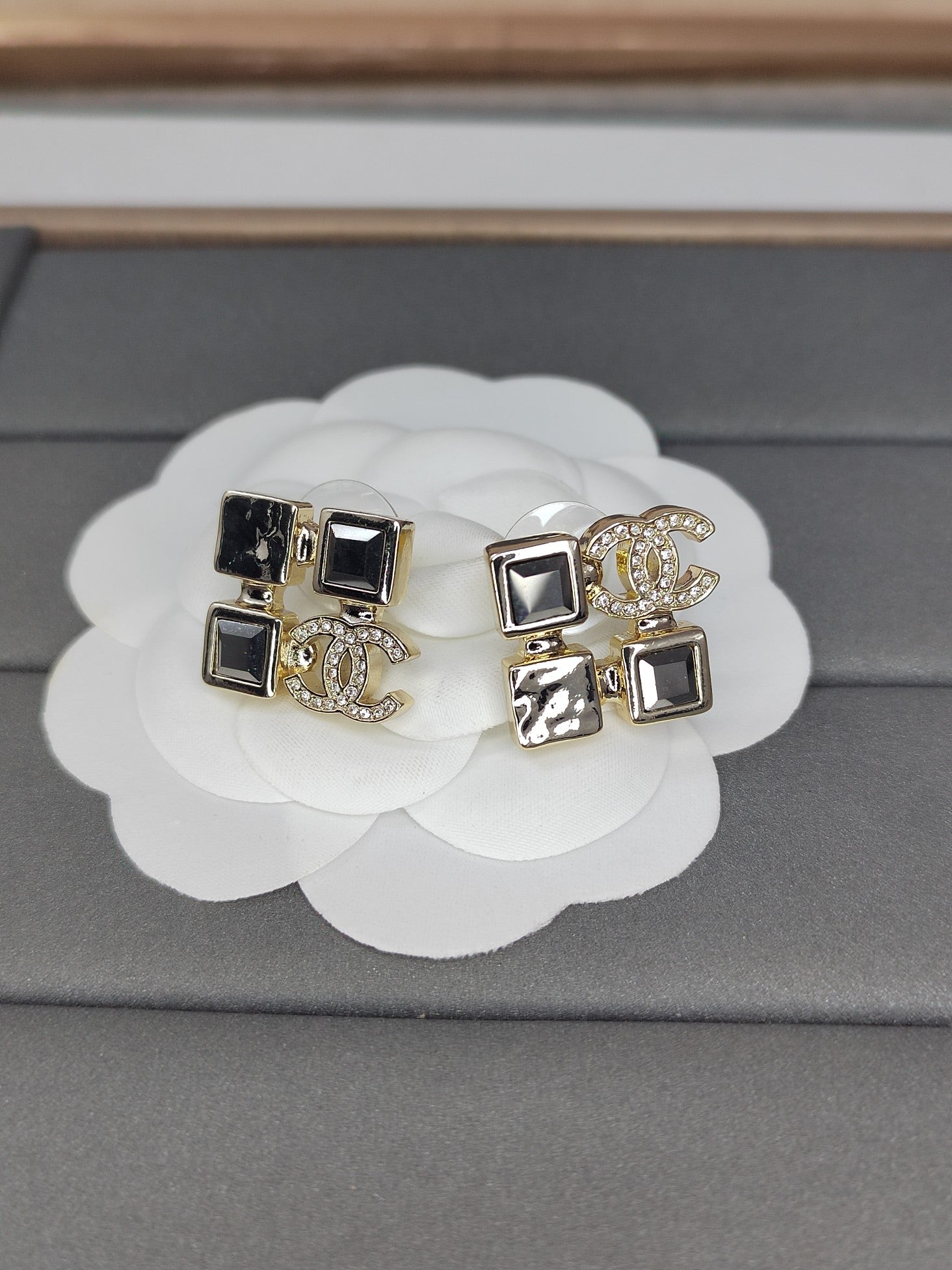 Chanel Black Crystals 18K Gold Earrings
