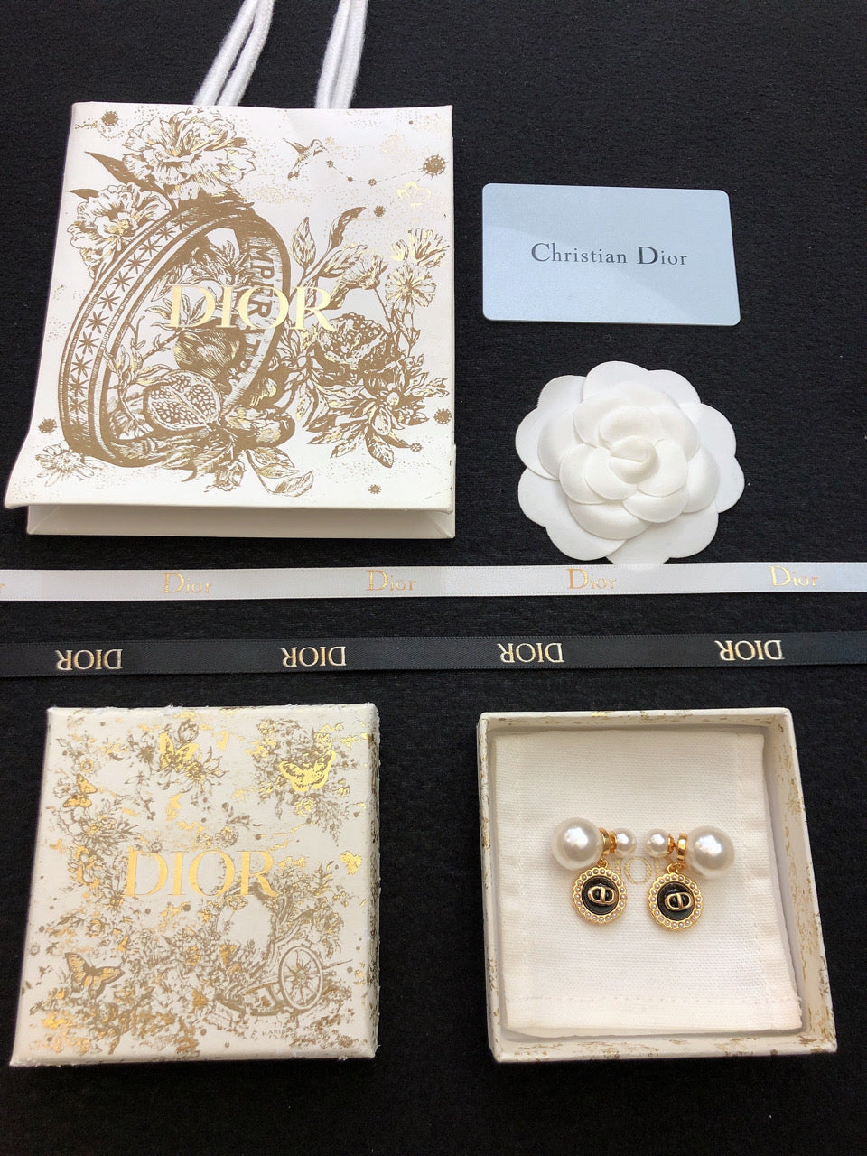 Dior Black Pearls 18K Gold Earrings