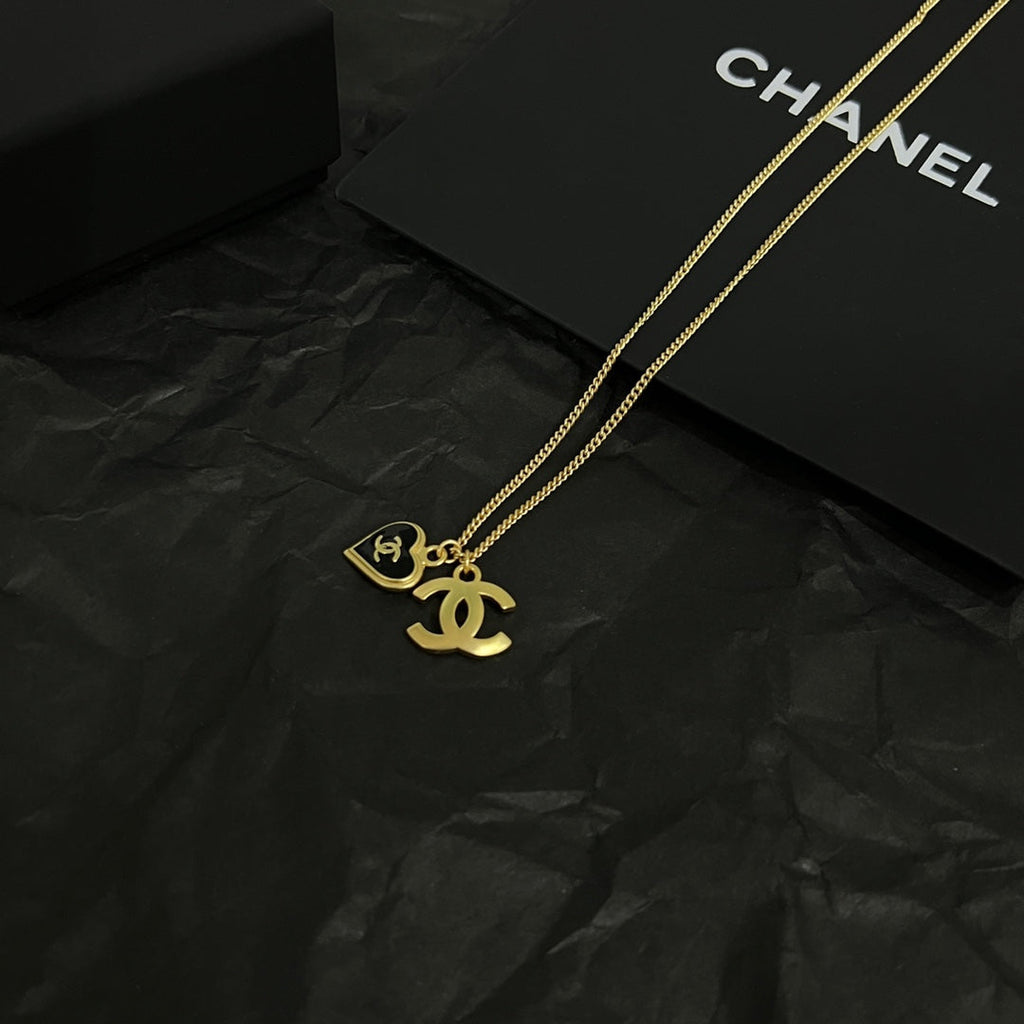 Chanel Black Heart 18K Gold Necklace