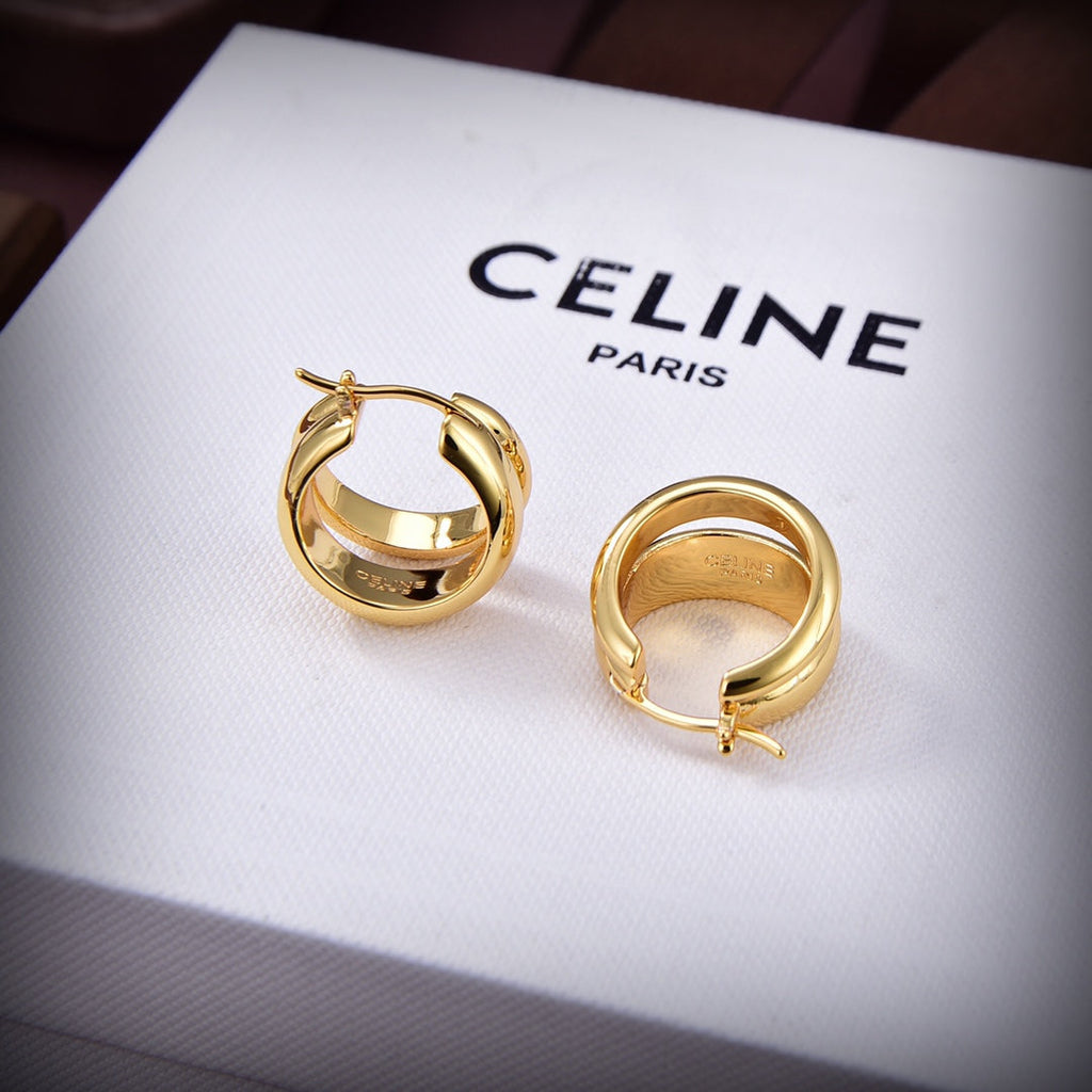 Celine Formes Abstraites Hoops 18K Gold Earrings