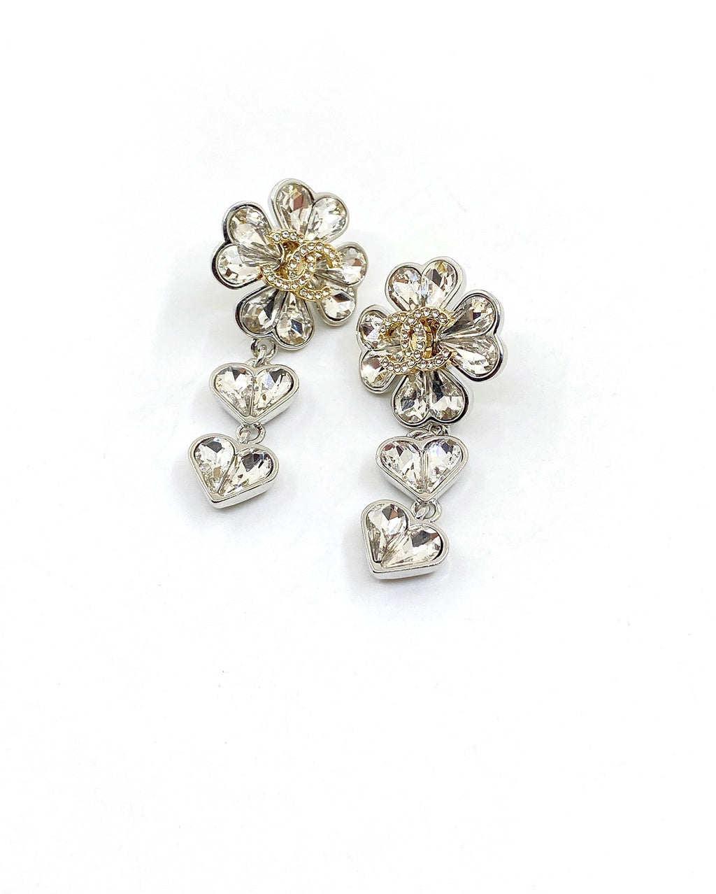 Chanel Crystal Flower 18K Gold Earrings