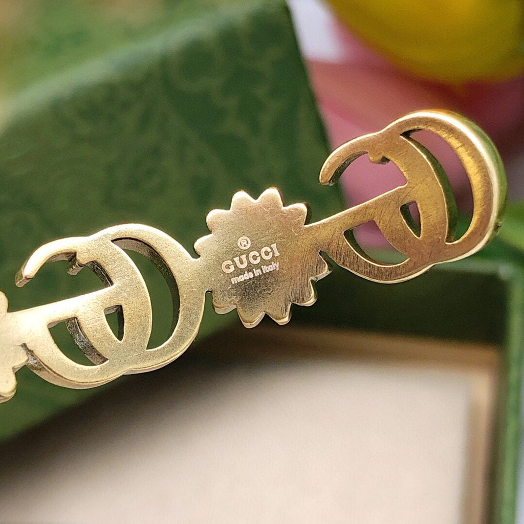 Gucci Double Flowers Open Cuff 18K Gold Bracelet