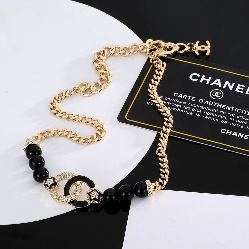 Chanel Black Pearls Diamonds 18K Gold Necklace