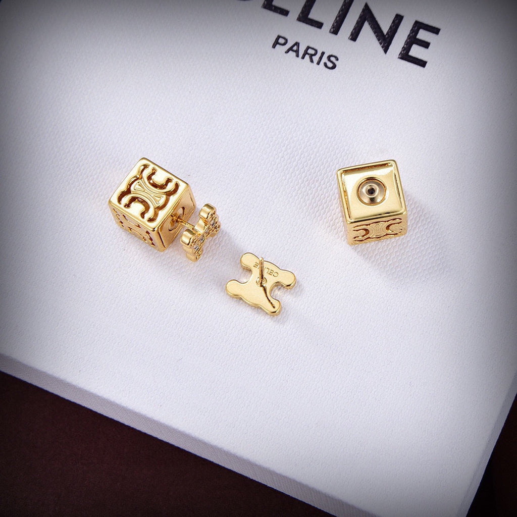 Celine Dice Pendant 18K Gold Earrings