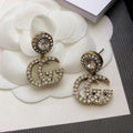 Gucci Double GucciCrystal Pendant 18K Gold Earrings