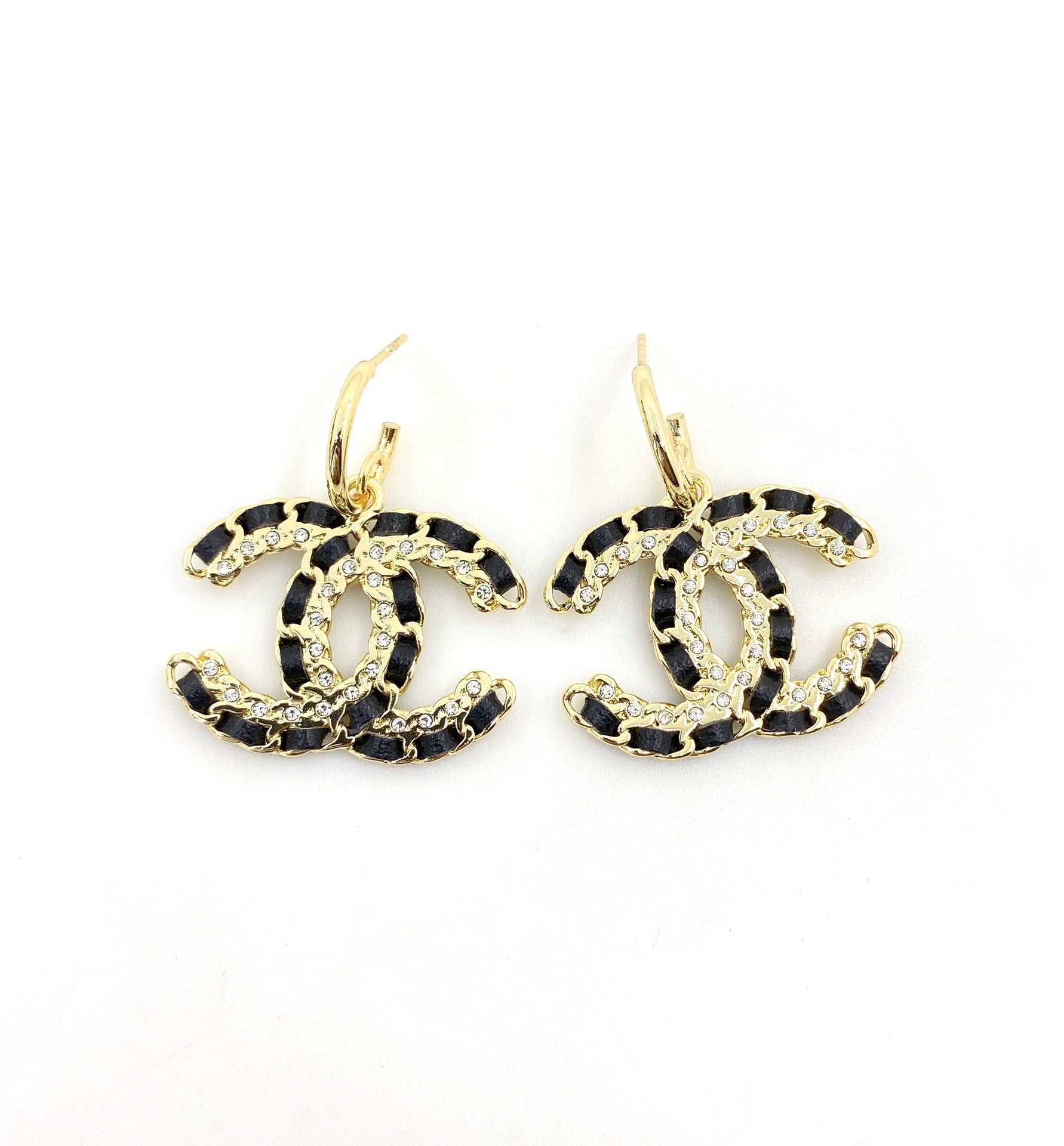 Chanel Pendant Leather 18K Gold Earrings