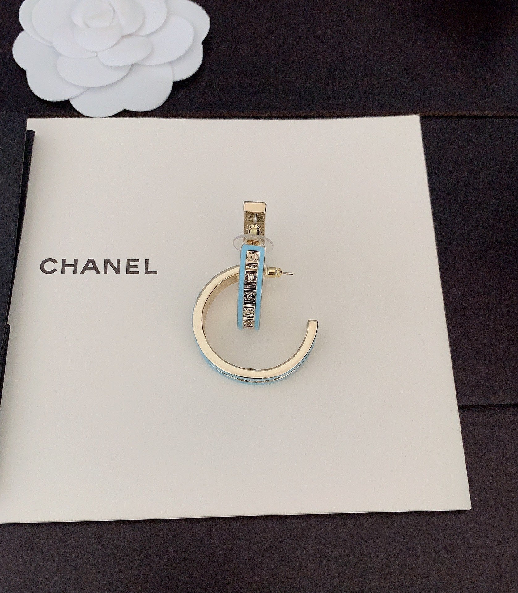 Chanel Blue Resin 18K Gold Earrings