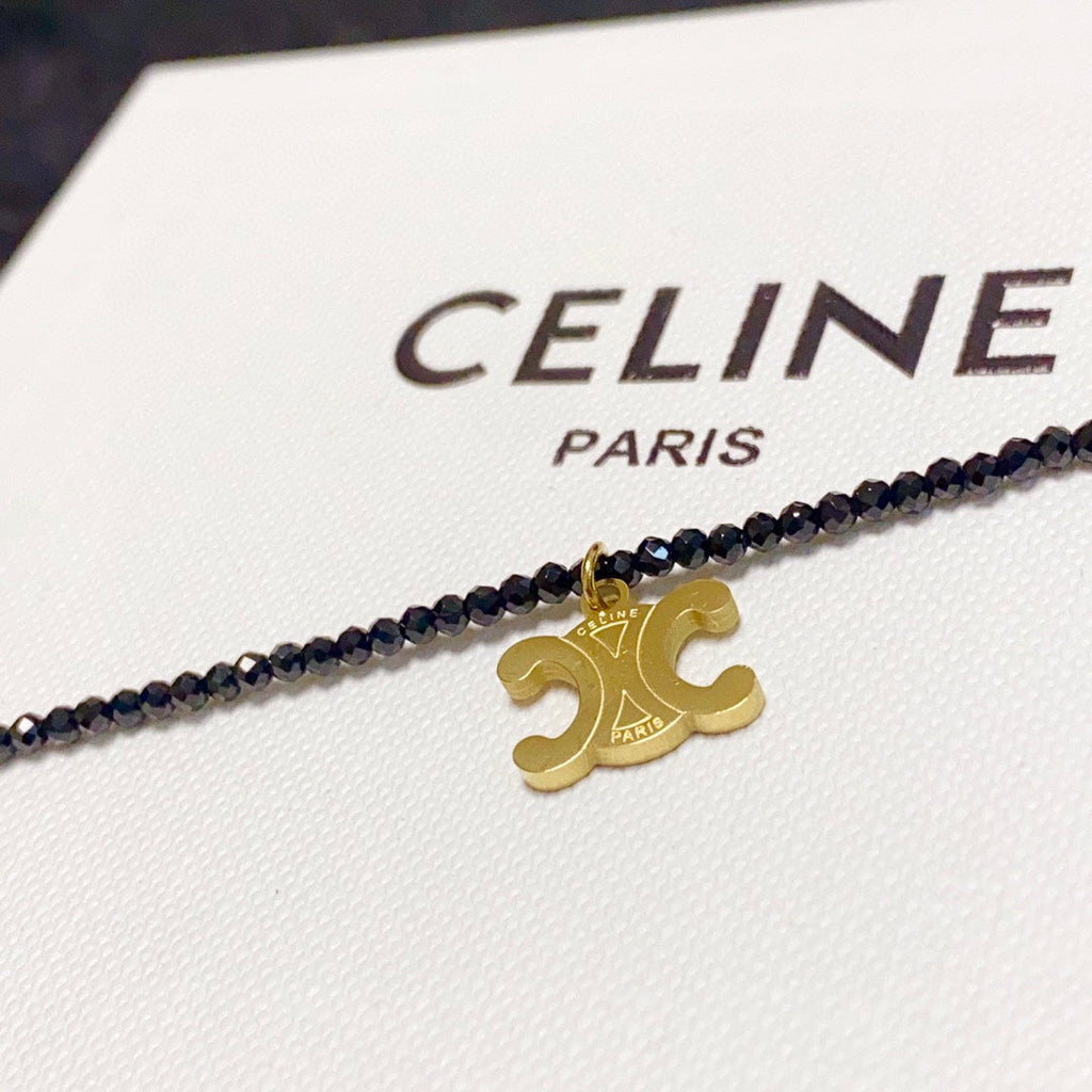 Celine Black Crystals 18K Gold Necklace